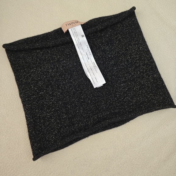Twinset Milano Wool Blend Snood Scarf Wool Black Sparkle Neck Warmer Size L - Picture 2 of 6